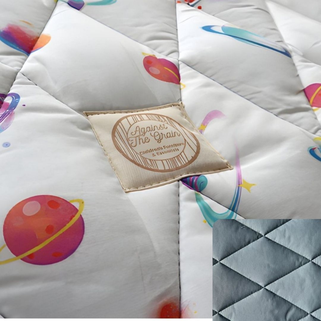 Galaxy-themed baby play mat made from certified organic cotton