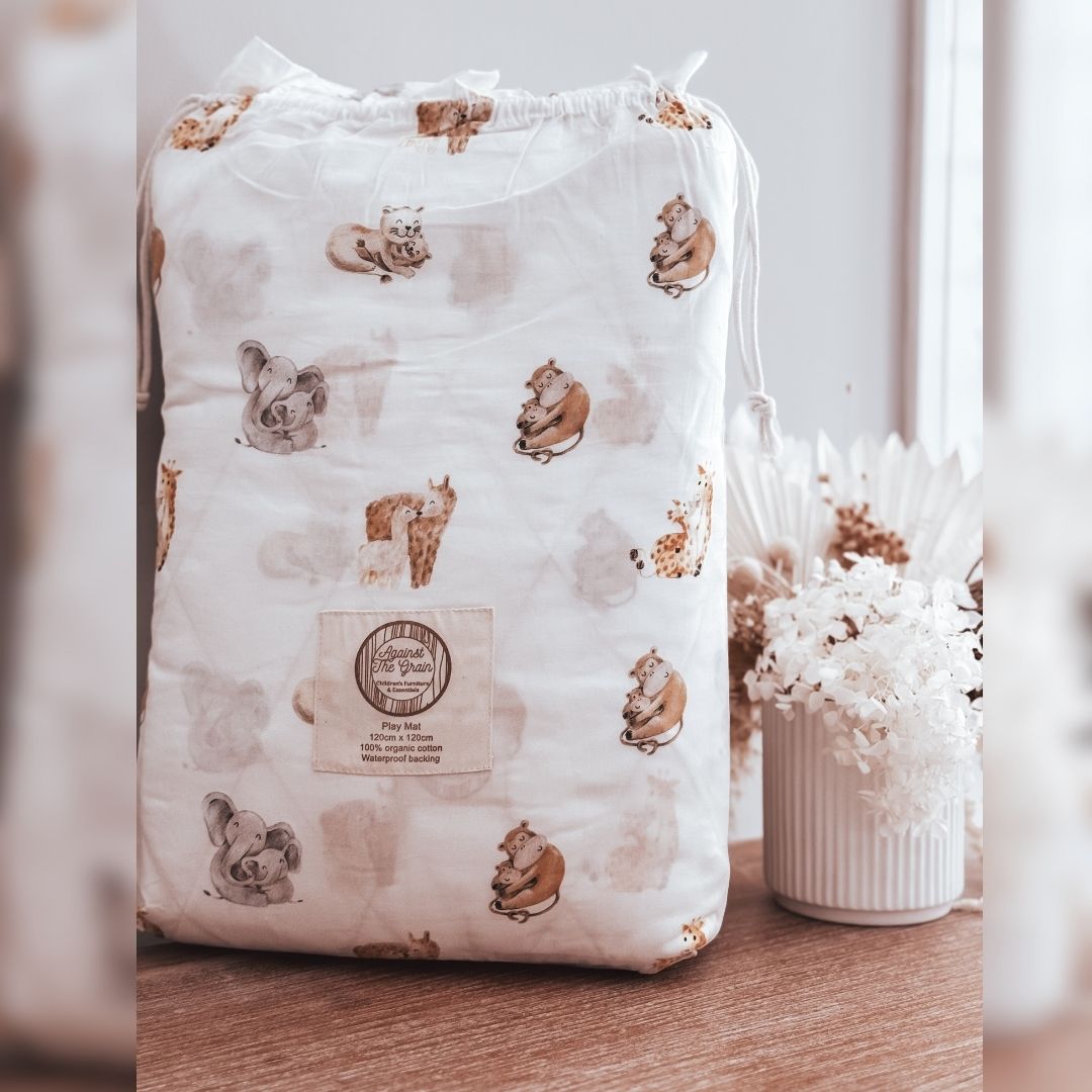 Portable baby play mat with carry bag – organic cotton