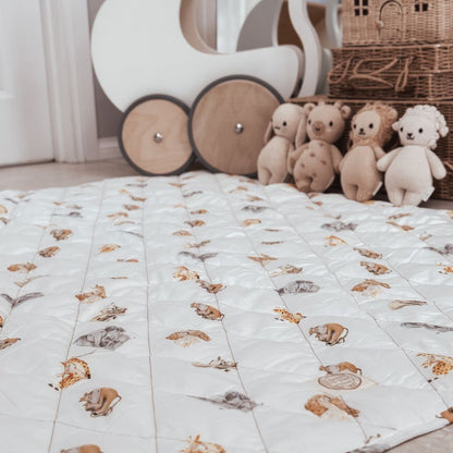 Large organic cotton baby play mat – safari print


