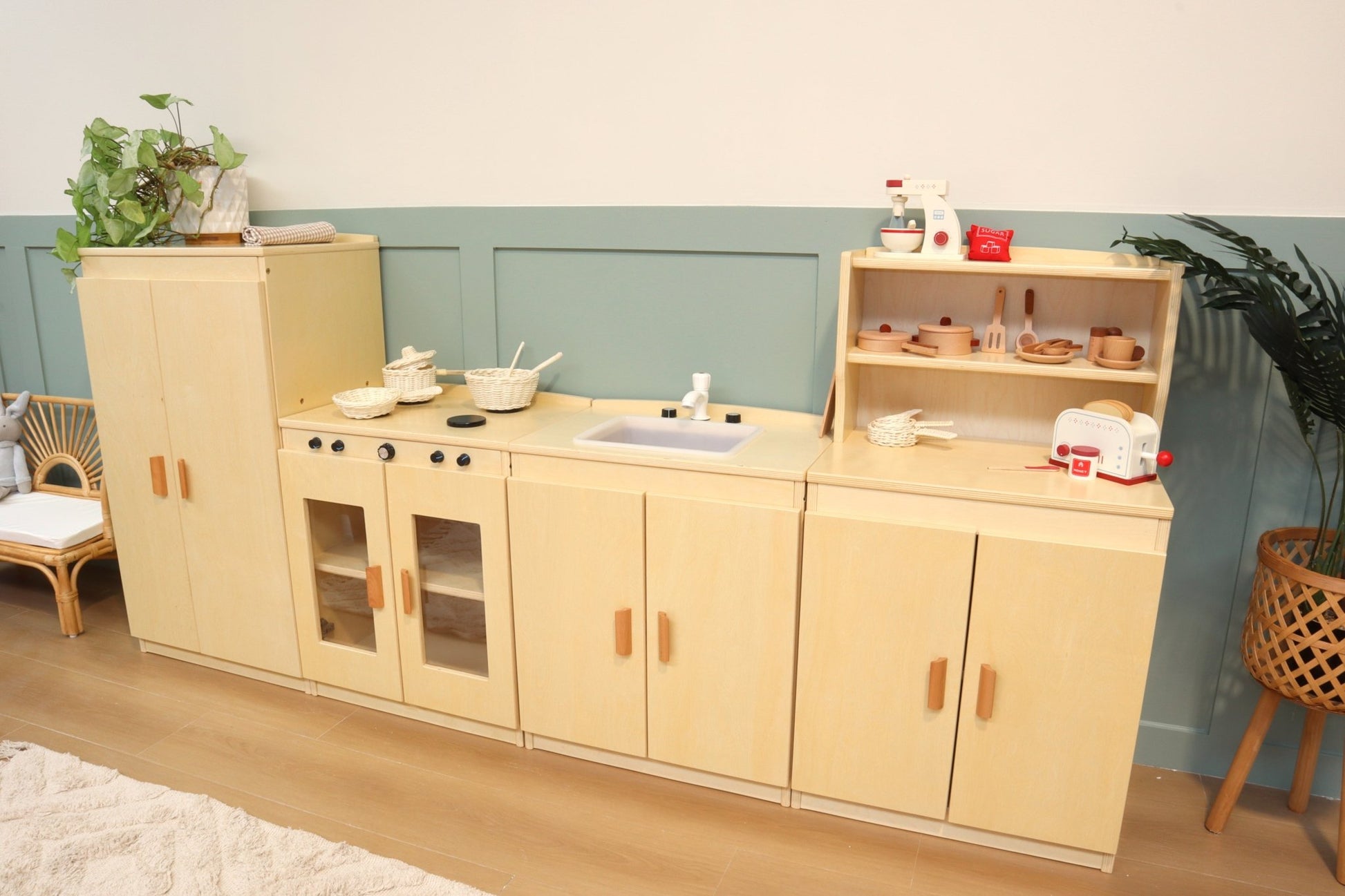 Large Natural Wood Pretend Kitchen - Against The Grain Childrens Furniture & Essentials